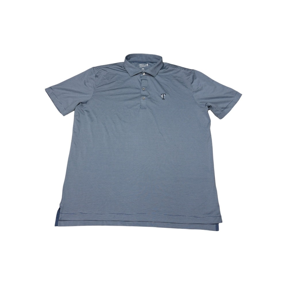 Johnnie-O Performance Polo Shirt Mens Large Navy‎ White Striped UPF 50 TC 1921